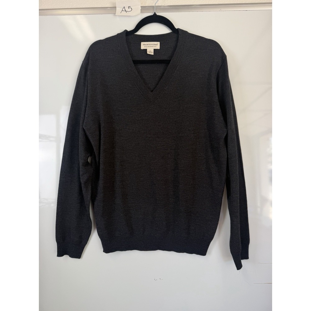 Mens Pronto Uomo Extra Fine Merino Wool Pullover Sweater Gray Size Large